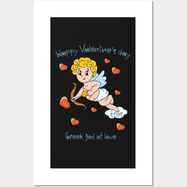 Eros-Greek god of love-Happy Valentine's day Wall Art by KrasiStaleva